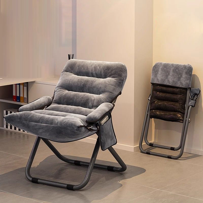 Modern Velvet & Metal Rectangular Foldable Recliner with Semi-Curved Backrest, Cotton Footrest and Storage Bag for Bedroom