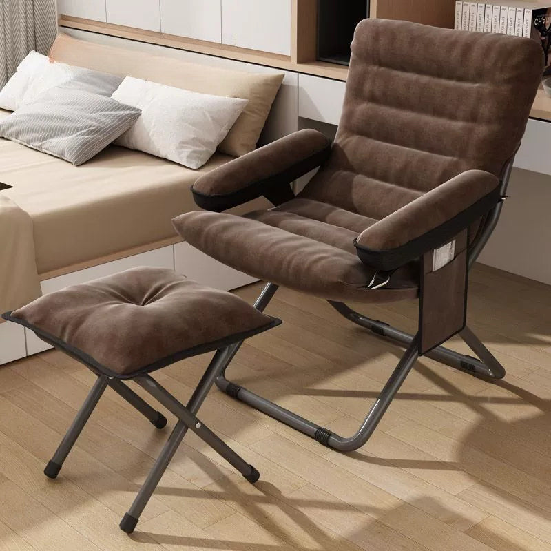 Modern Velvet & Metal Rectangular Foldable Recliner with Semi-Curved Backrest, Cotton Footrest and Storage Bag for Bedroom