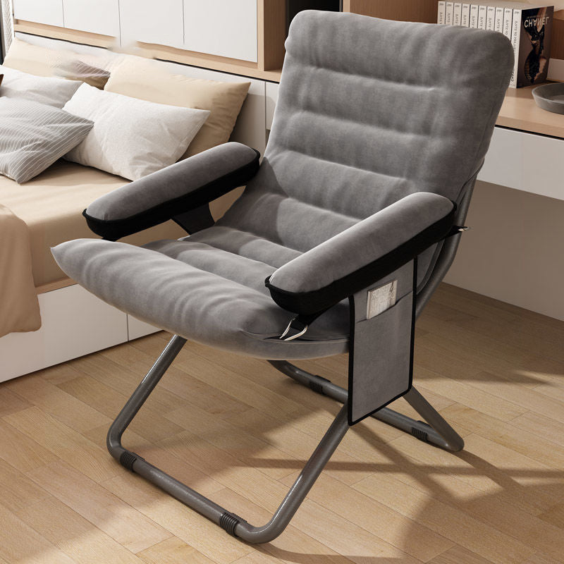 Modern Velvet & Metal Rectangular Foldable Recliner with Semi-Curved Backrest, Cotton Footrest and Storage Bag for Bedroom