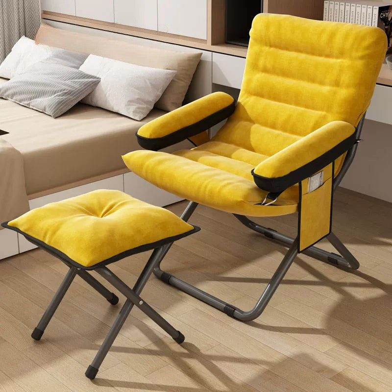 Modern Velvet & Metal Rectangular Foldable Recliner with Semi-Curved Backrest, Cotton Footrest and Storage Bag for Bedroom