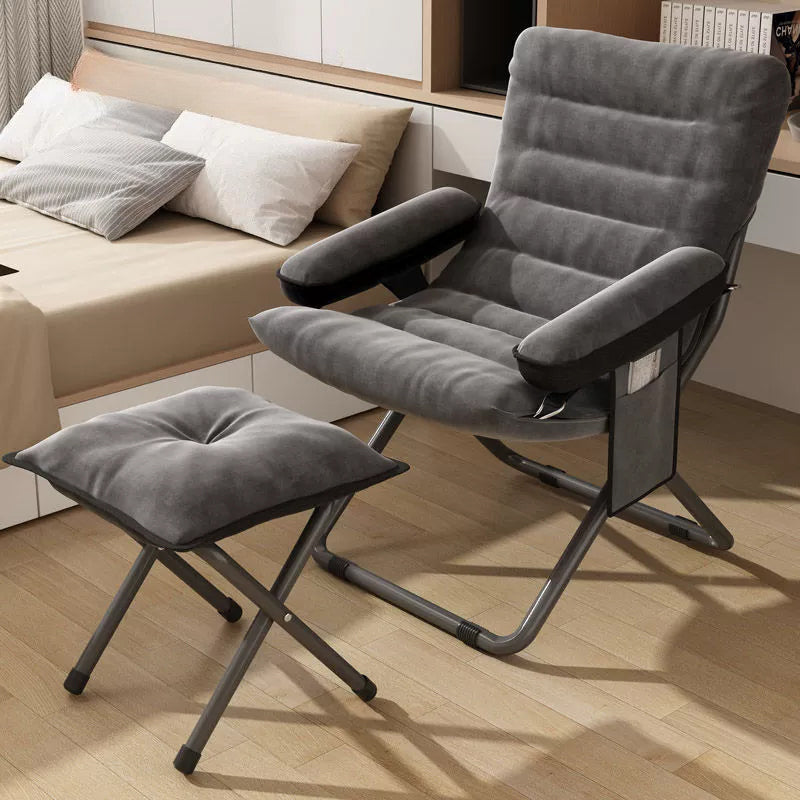 Modern Velvet & Metal Rectangular Foldable Recliner with Semi-Curved Backrest, Cotton Footrest and Storage Bag for Bedroom