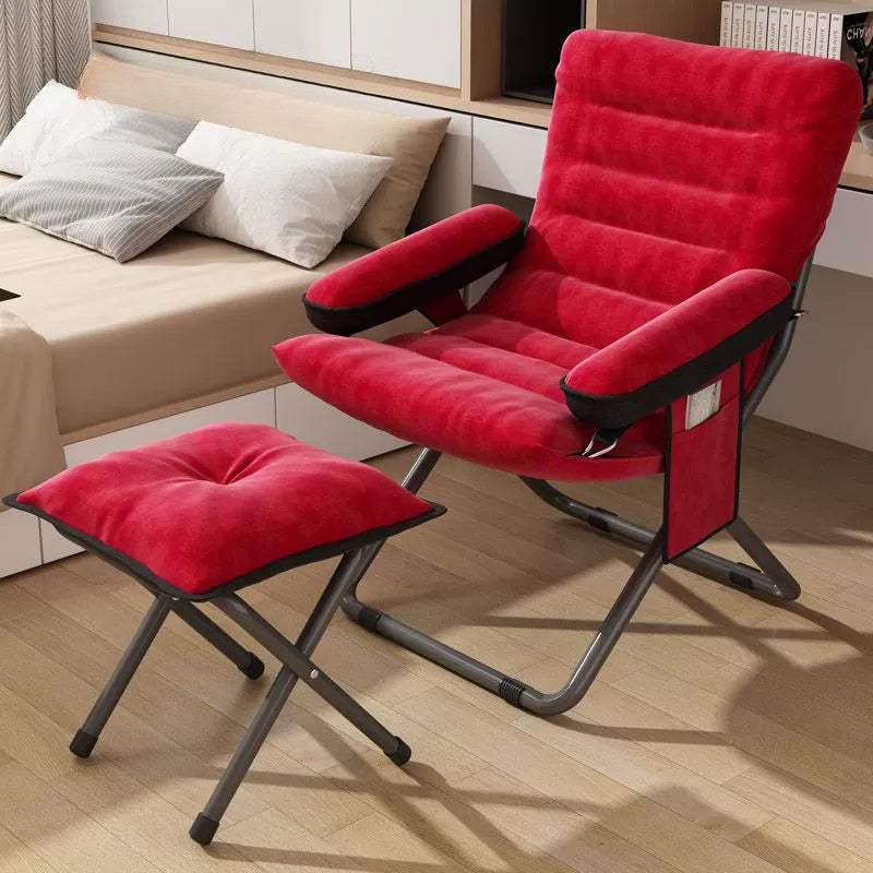Modern Velvet & Metal Rectangular Foldable Recliner with Semi-Curved Backrest, Cotton Footrest and Storage Bag for Bedroom