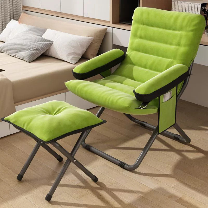 Modern Velvet & Metal Rectangular Foldable Recliner with Semi-Curved Backrest, Cotton Footrest and Storage Bag for Bedroom