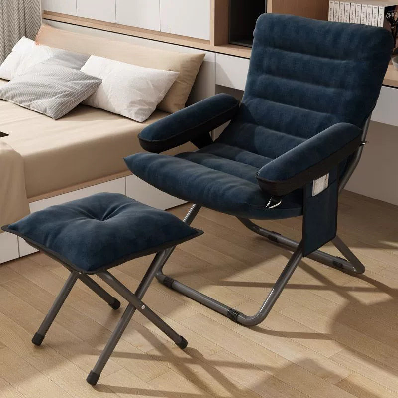 Modern Velvet & Metal Rectangular Foldable Recliner with Semi-Curved Backrest, Cotton Footrest and Storage Bag for Bedroom