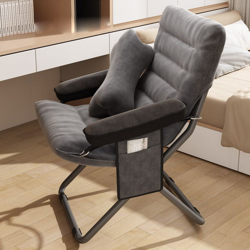 Modern Velvet & Metal Rectangular Foldable Recliner with Semi-Curved Backrest, Cotton Footrest and Storage Bag for Bedroom
