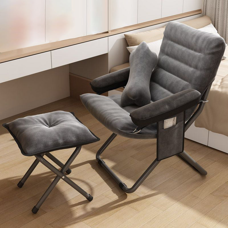 Modern Velvet & Metal Rectangular Foldable Recliner with Semi-Curved Backrest, Cotton Footrest and Storage Bag for Bedroom