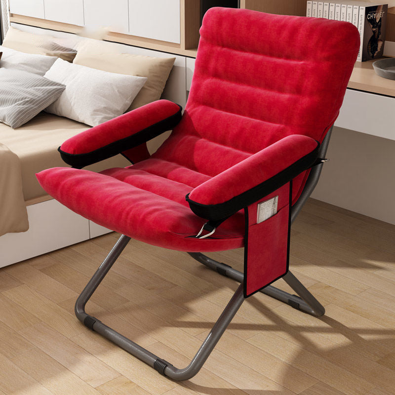 Modern Velvet & Metal Rectangular Foldable Recliner with Semi-Curved Backrest, Cotton Footrest and Storage Bag for Bedroom