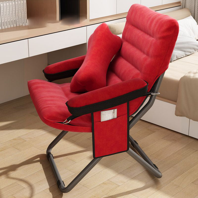 Modern Velvet & Metal Rectangular Foldable Recliner with Semi-Curved Backrest, Cotton Footrest and Storage Bag for Bedroom