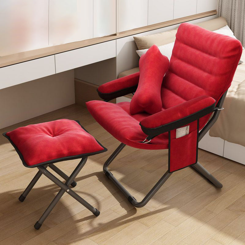Modern Velvet & Metal Rectangular Foldable Recliner with Semi-Curved Backrest, Cotton Footrest and Storage Bag for Bedroom