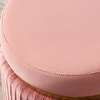 Contemporary Scandinavian Round Vanity Stool – Velvet Upholstery, Wood and Stainless Steel Base, Striped Microfiber Leather Cushion, Backless for Bedroom