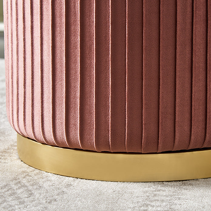 Contemporary Scandinavian Round Vanity Stool – Velvet Upholstery, Wood and Stainless Steel Base, Striped Microfiber Leather Cushion, Backless for Bedroom