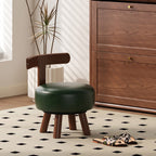 Taburete Bajo Redondo Giratorio de Madera Esponja de Cuero Sintético Aceitado y Encerado Estilo Retro Contemporáneo con Respaldo para Sala de Estar