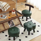 Taburete Bajo Redondo Giratorio de Madera Esponja de Cuero Sintético Aceitado y Encerado Estilo Retro Contemporáneo con Respaldo para Sala de Estar