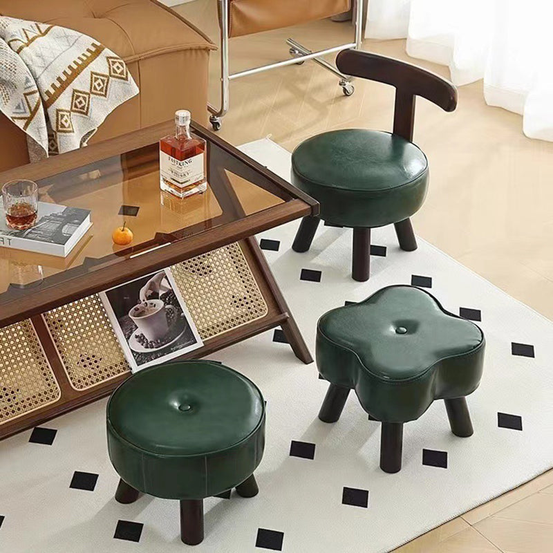 Taburete Bajo Redondo Giratorio de Madera Esponja de Cuero Sintético Aceitado y Encerado Estilo Retro Contemporáneo con Respaldo para Sala de Estar