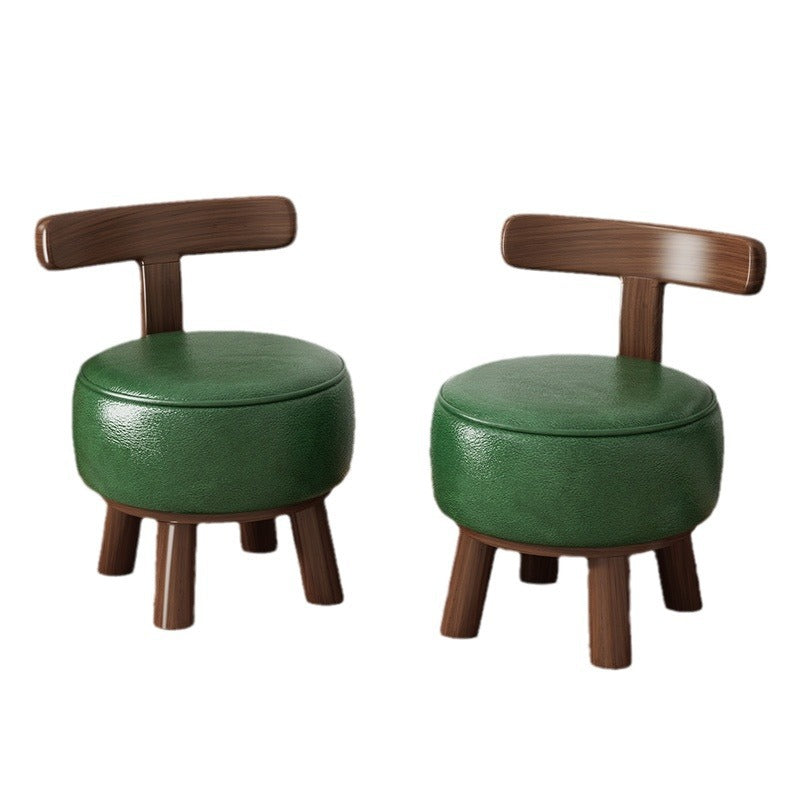 Taburete Bajo Redondo Giratorio de Madera Esponja de Cuero Sintético Aceitado y Encerado Estilo Retro Contemporáneo con Respaldo para Sala de Estar
