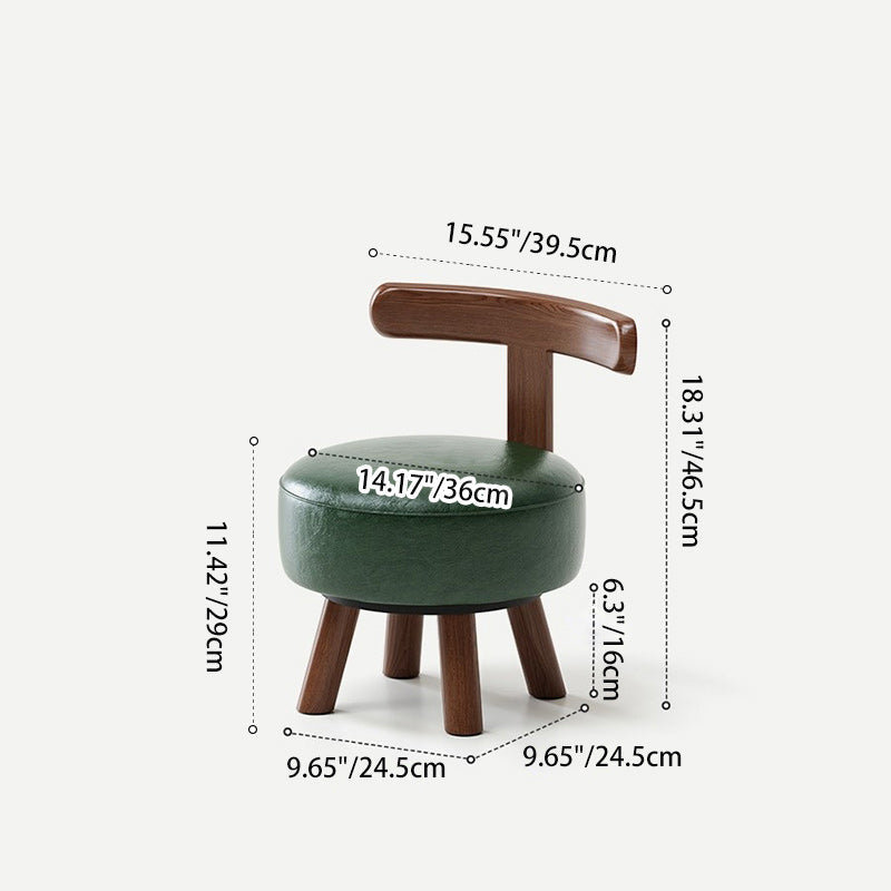 Taburete Bajo Redondo Giratorio de Madera Esponja de Cuero Sintético Aceitado y Encerado Estilo Retro Contemporáneo con Respaldo para Sala de Estar