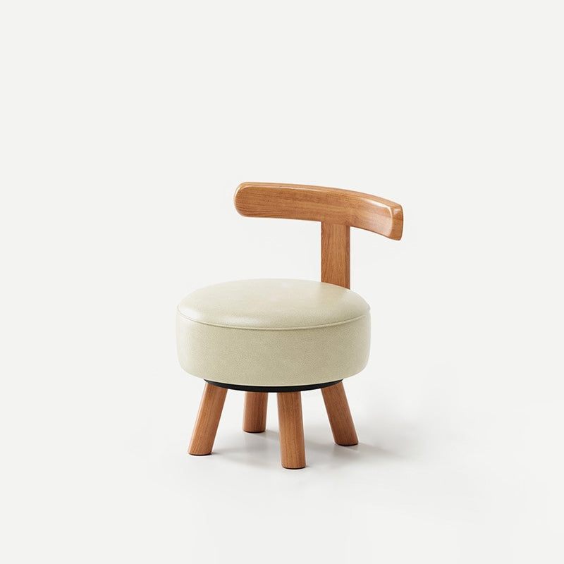 Contemporary Retro Faux Oil-waxed Leather Wood Sponge Round Low Stool Swivel Backrest For Living Room