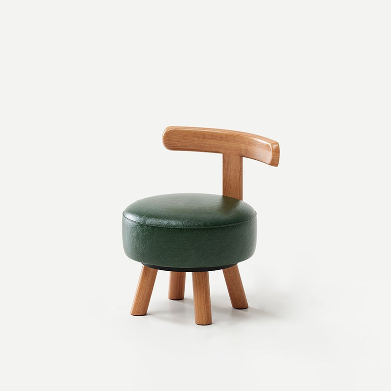 Contemporary Retro Faux Oil-waxed Leather Wood Sponge Round Low Stool Swivel Backrest For Living Room