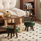 Taburete Bajo Redondo Giratorio de Madera Esponja de Cuero Sintético Aceitado y Encerado Estilo Retro Contemporáneo con Respaldo para Sala de Estar