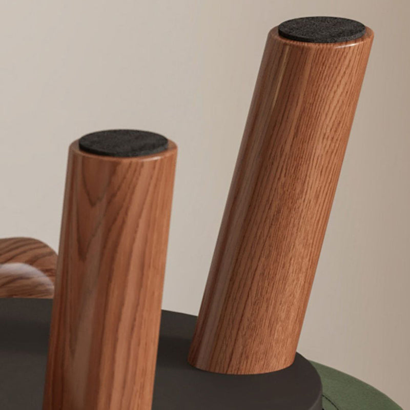 Taburete Bajo Redondo Giratorio de Madera Esponja de Cuero Sintético Aceitado y Encerado Estilo Retro Contemporáneo con Respaldo para Sala de Estar