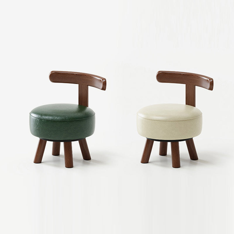 Taburete Bajo Redondo Giratorio de Madera Esponja de Cuero Sintético Aceitado y Encerado Estilo Retro Contemporáneo con Respaldo para Sala de Estar