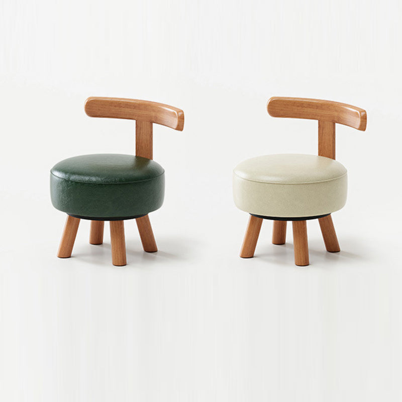 Taburete Bajo Redondo Giratorio de Madera Esponja de Cuero Sintético Aceitado y Encerado Estilo Retro Contemporáneo con Respaldo para Sala de Estar