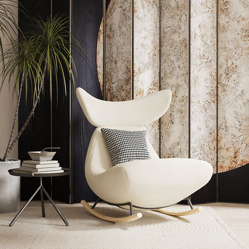 Sillón Reclinable Contemporáneo Nórdico de Tela Sherpa con Marco de Madera, Respaldo y Reposapiés Acolchados con Espuma — Mecedora para Sala de Estar