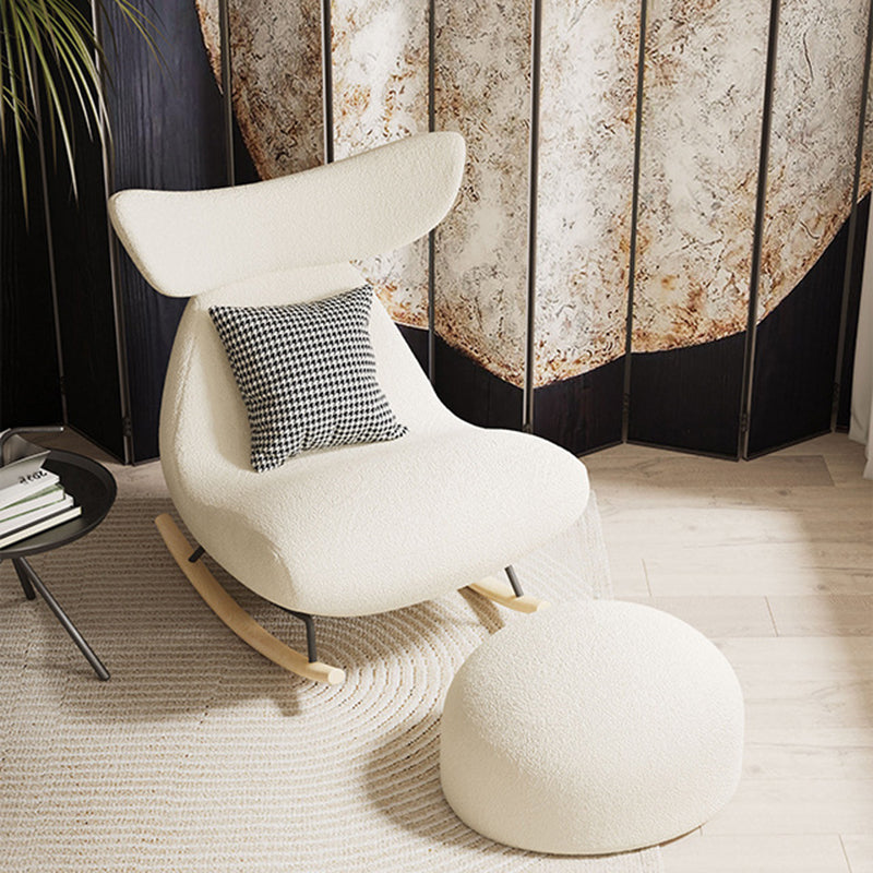 Sillón Reclinable Contemporáneo Nórdico de Tela Sherpa con Marco de Madera, Respaldo y Reposapiés Acolchados con Espuma — Mecedora para Sala de Estar