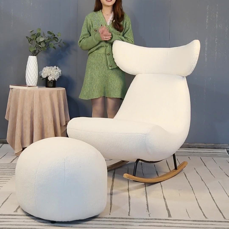 Sillón Reclinable Contemporáneo Nórdico de Tela Sherpa con Marco de Madera, Respaldo y Reposapiés Acolchados con Espuma — Mecedora para Sala de Estar