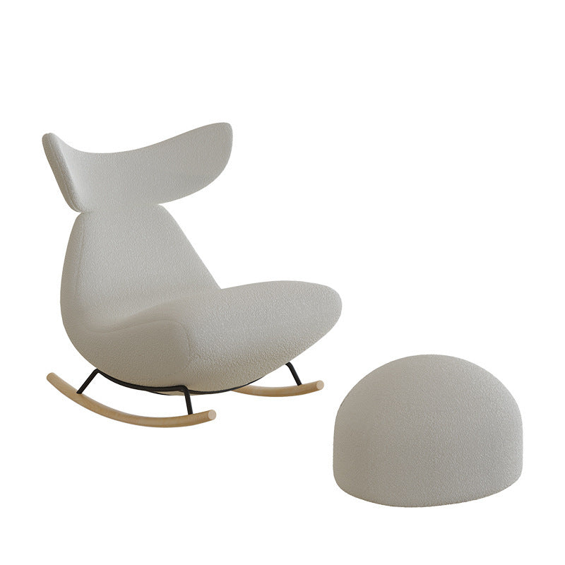Sillón Reclinable Contemporáneo Nórdico de Tela Sherpa con Marco de Madera, Respaldo y Reposapiés Acolchados con Espuma — Mecedora para Sala de Estar