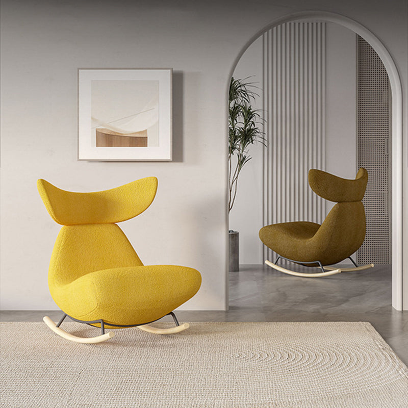 Contemporary Nordic Sherpa Fabric Whale Recliner with Wood Frame, Foam-Cushioned Backrest and Footrest — Rocking Chair for Living Room