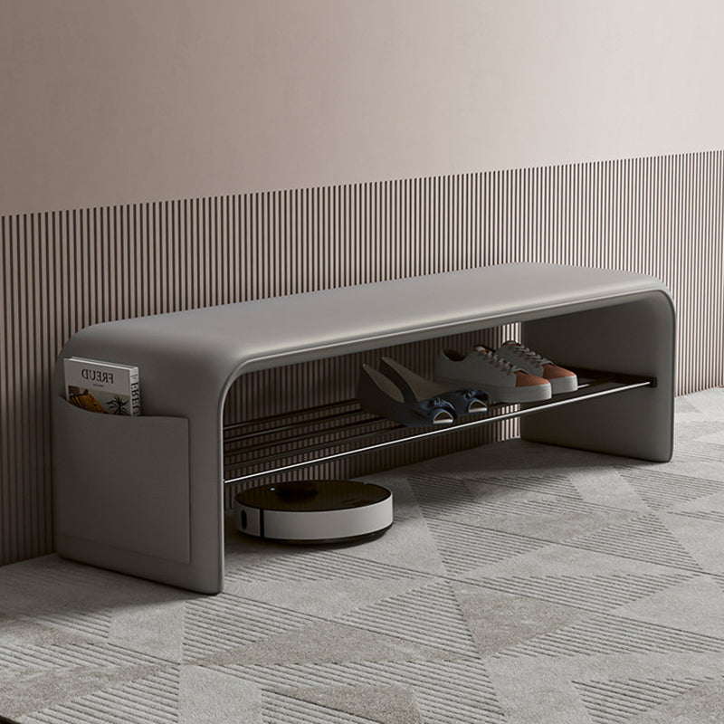 Modern Simplicity Eco-friendly Synthetic Leather Carbon Steel Rectangular Shoe Shelf Bench 2-Tier Storage For Entryway