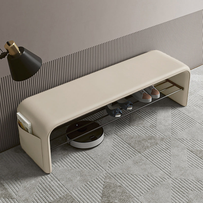 Modern Simplicity Eco-friendly Synthetic Leather Carbon Steel Rectangular Shoe Shelf Bench 2-Tier Storage For Entryway
