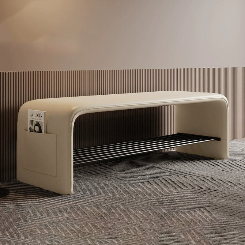 Modern Simplicity Eco-friendly Synthetic Leather Carbon Steel Rectangular Shoe Shelf Bench 2-Tier Storage For Entryway