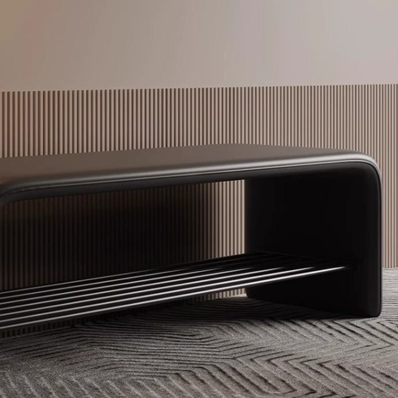 Modern Simplicity Eco-friendly Synthetic Leather Carbon Steel Rectangular Shoe Shelf Bench 2-Tier Storage For Entryway