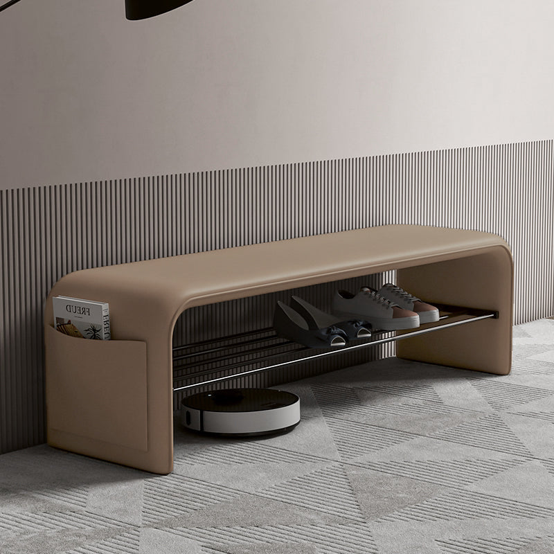 Modern Simplicity Eco-friendly Synthetic Leather Carbon Steel Rectangular Shoe Shelf Bench 2-Tier Storage For Entryway