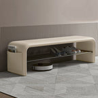 Modern Simplicity Eco-friendly Synthetic Leather Carbon Steel Rectangular Shoe Shelf Bench 2-Tier Storage For Entryway