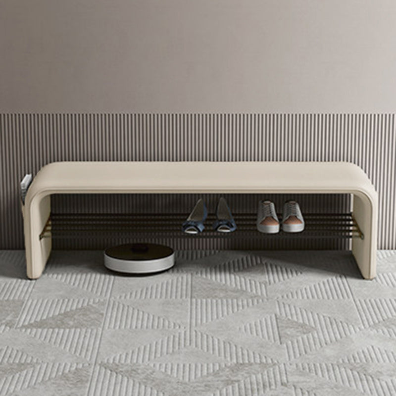 Modern Simplicity Eco-friendly Synthetic Leather Carbon Steel Rectangular Shoe Shelf Bench 2-Tier Storage For Entryway
