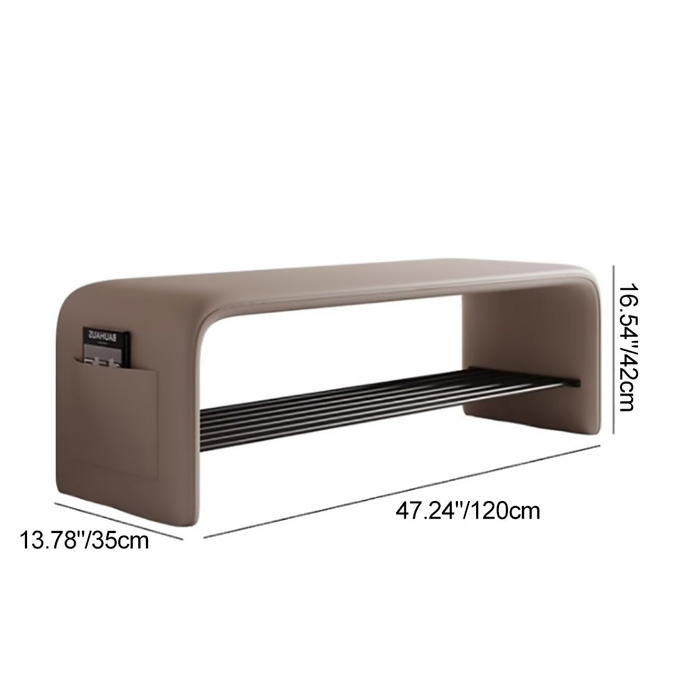 Modern Simplicity Eco-friendly Synthetic Leather Carbon Steel Rectangular Shoe Shelf Bench 2-Tier Storage For Entryway