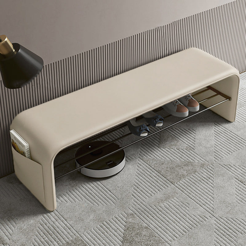 Modern Simplicity Eco-friendly Synthetic Leather Carbon Steel Rectangular Shoe Shelf Bench 2-Tier Storage For Entryway