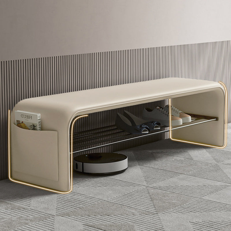 Modern Simplicity Eco-friendly Synthetic Leather Carbon Steel Rectangular Shoe Shelf Bench 2-Tier Storage For Entryway