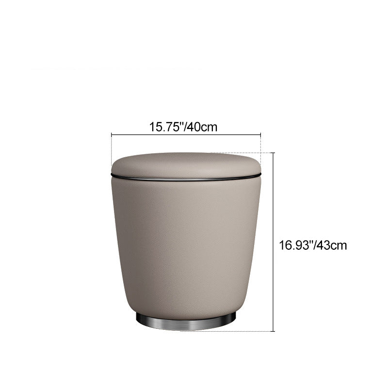 Taburete Moderno Redondo Minimalista para Tocador de Cuero de Microfibra con Marco de Acero Inoxidable – Perfecto para Dormitorio, Sala de Estar y Salón de Té