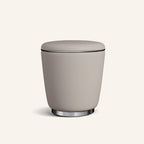 Taburete Moderno Redondo Minimalista para Tocador de Cuero de Microfibra con Marco de Acero Inoxidable – Perfecto para Dormitorio, Sala de Estar y Salón de Té