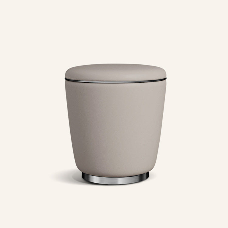 Taburete Moderno Redondo Minimalista para Tocador de Cuero de Microfibra con Marco de Acero Inoxidable – Perfecto para Dormitorio, Sala de Estar y Salón de Té