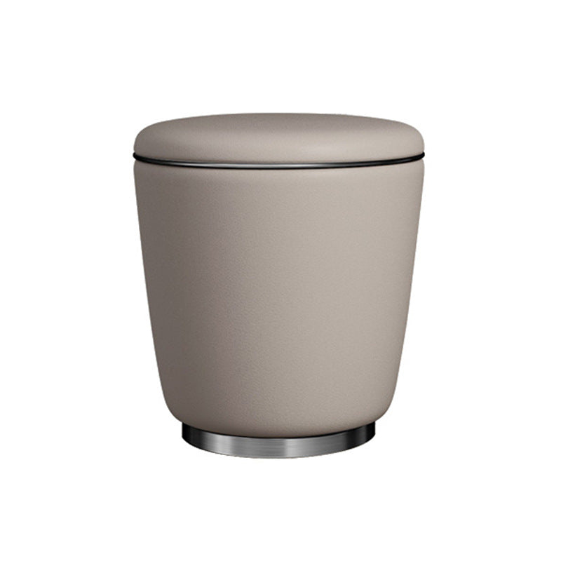 Taburete Moderno Redondo Minimalista para Tocador de Cuero de Microfibra con Marco de Acero Inoxidable – Perfecto para Dormitorio, Sala de Estar y Salón de Té