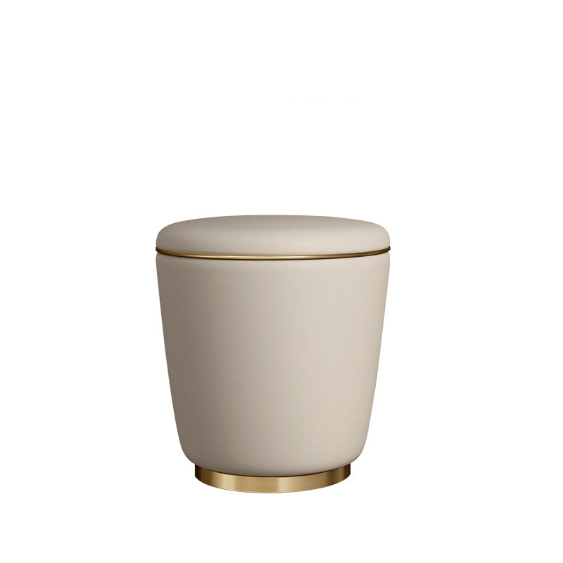 Taburete Moderno Redondo Minimalista para Tocador de Cuero de Microfibra con Marco de Acero Inoxidable – Perfecto para Dormitorio, Sala de Estar y Salón de Té