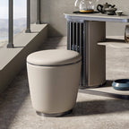 Taburete Moderno Redondo Minimalista para Tocador de Cuero de Microfibra con Marco de Acero Inoxidable – Perfecto para Dormitorio, Sala de Estar y Salón de Té