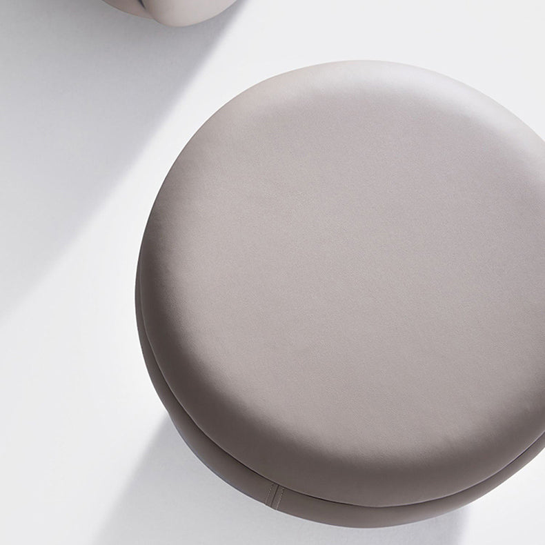 Taburete Moderno Redondo Minimalista para Tocador de Cuero de Microfibra con Marco de Acero Inoxidable – Perfecto para Dormitorio, Sala de Estar y Salón de Té