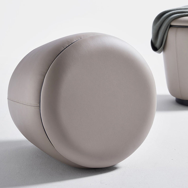 Taburete Moderno Redondo Minimalista para Tocador de Cuero de Microfibra con Marco de Acero Inoxidable – Perfecto para Dormitorio, Sala de Estar y Salón de Té