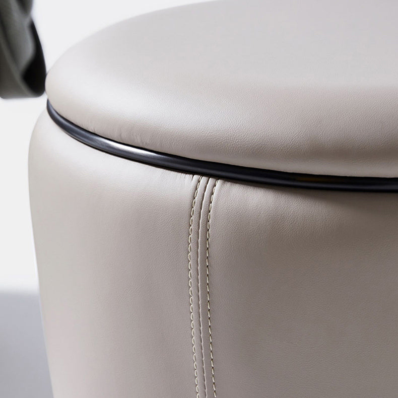 Taburete Moderno Redondo Minimalista para Tocador de Cuero de Microfibra con Marco de Acero Inoxidable – Perfecto para Dormitorio, Sala de Estar y Salón de Té